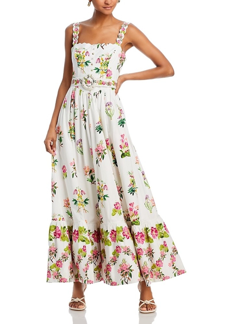 Hemant and Nandita Floral Scallop Trim Belted Maxi Dress