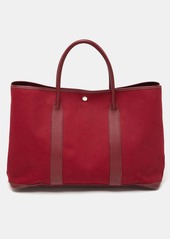 Hermes Rouge Imperial/tosca Toile H Canvas And Buffalo Leather Garden Party Large Bag