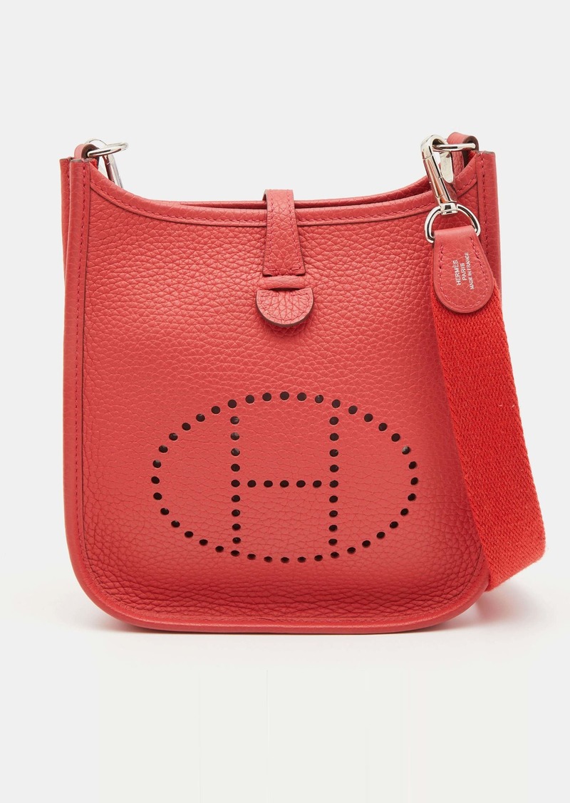 Hermes Rouge Pivoine Taurillon Clemence Leather Evelyne Tpm Bag