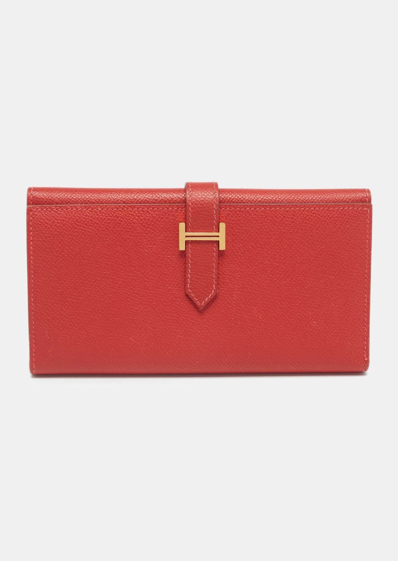 Hermes Rouge Vif Epsom Leather Bearn Gusset Wallet..