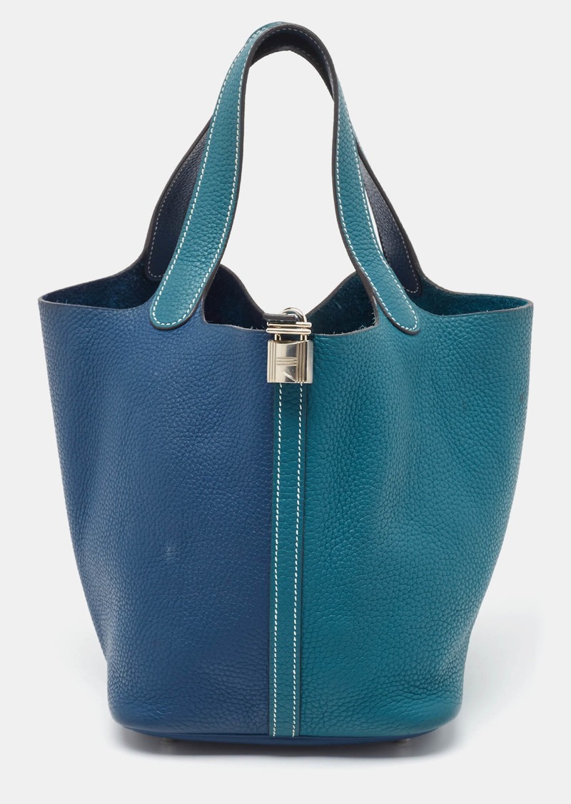 Hermes Hermès Deep Bleu/vert Bosphore Taurillon Clemence Leather Picotin Lock 22 Bag