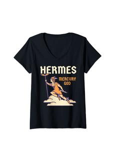 Womens Hermes God Greek Mythology - Mercury God Zeus Son V-Neck T-Shirt