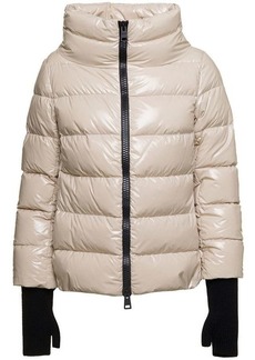 Herno Beige 'Puffer' Down Jacket with Mock Neck and Glove Detail in Nylon Woman