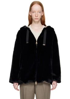 Herno Black Soft Oversize Faux-Fur Bomber Jacket