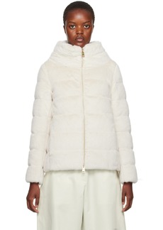 Herno Off-White Quilted Faux-Fur Down Jacket