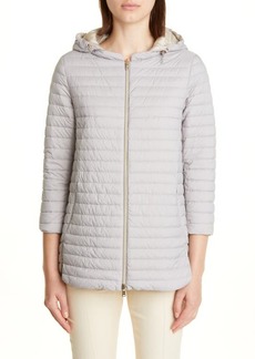 Herno Reversible Matte/Shiny High/Low Down Puffer Jacket in Light Grey/Champagne at Nordstrom