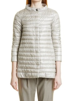 Herno Rossella Water Repellent High/Low A-Line Down Puffer Jacket in Pearl Grey at Nordstrom