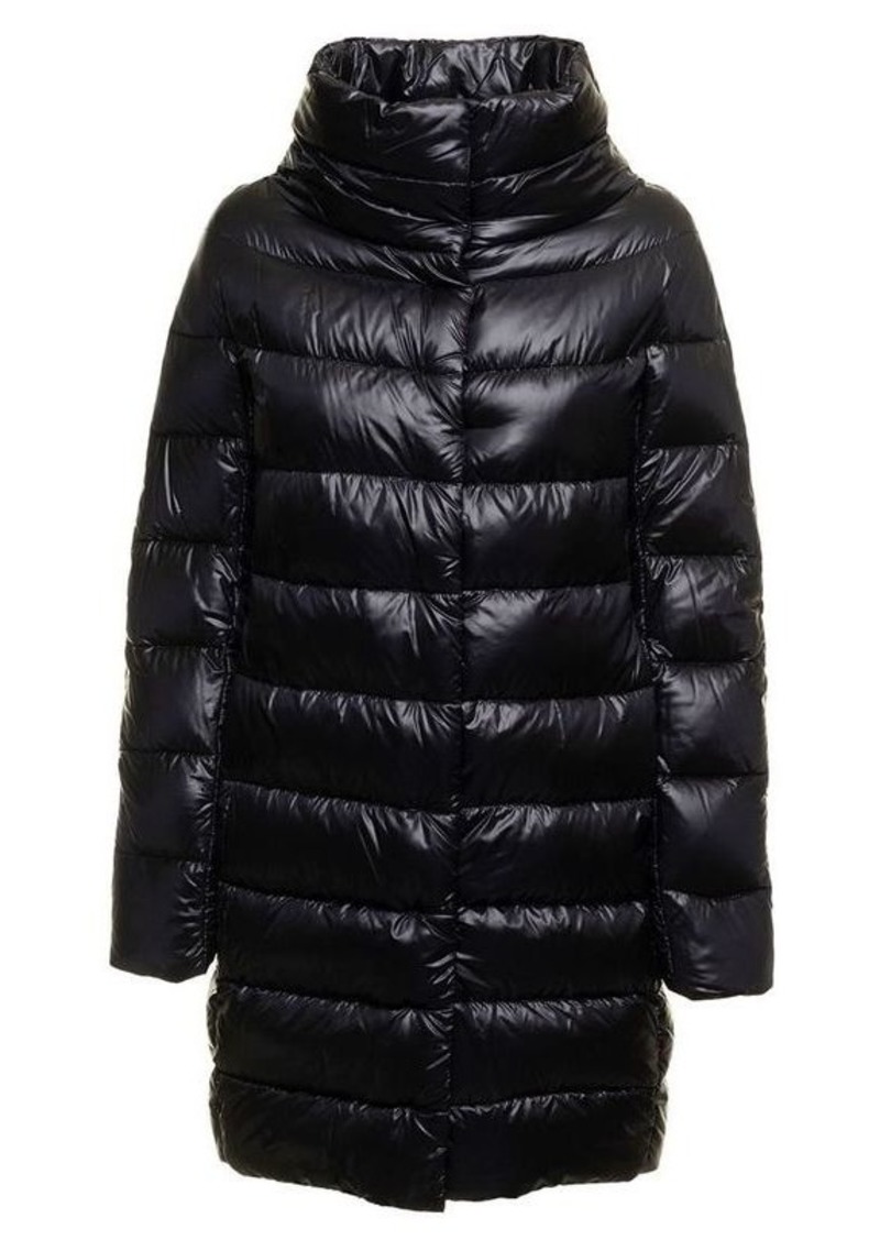 Herno Woman's Dora Ultralight Quilted  Black Nylon Long Down Jacket