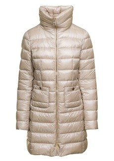 Herno 'Maria' Long Ivory Down Jacket with High Collar in Nylon Woman