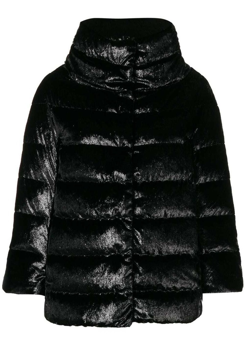 long velvet puffer coat