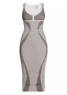 Herve Leger 3D Layered Striped Midi-Dress