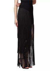 Herve Leger Asymmetric Fringe Maxi Skirt