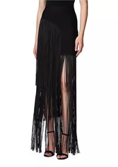 Herve Leger Asymmetric Fringe Maxi Skirt