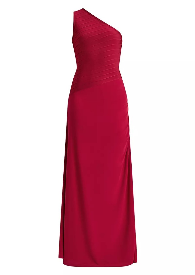 Herve Leger Camellia Bandage One-Shoulder Gown