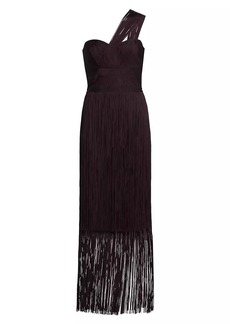 Herve Leger Daniella Fringe One-Shoulder Bandage Gown