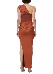 Herve Leger Draped One-Shoulder Combo Gown