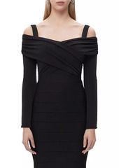 Herve Leger Ellen Drape Off-the-Shoulder Top