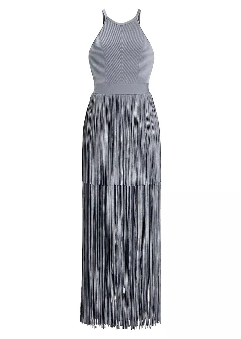 Herve Leger Halter Fringe Maxi Dress