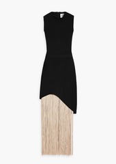 Herve Leger Hervé Léger - Asymmetric fringed stretch-knit maxi dress - Black - XS