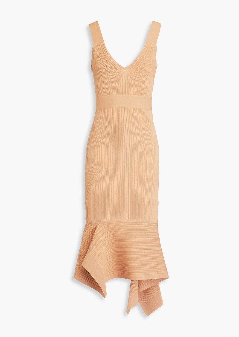 Herve Leger Hervé Léger - Asymmetric ribbed-knit midi dress - Neutral - S