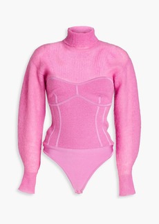 Herve Leger Hervé Léger - Bandage-paneled ribbed-knit turtleneck bodysuit - Pink - XXS