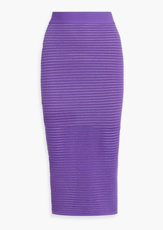 Herve Leger Hervé Léger - Burnout-effect ribbed-knit midi pencil skirt - Purple - XS
