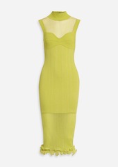 Herve Leger Hervé Léger - Layered ribbed tulle and stretch-knit midi dress - Yellow - XXS