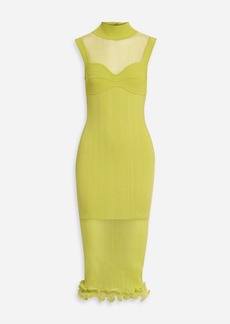 Herve Leger Hervé Léger - Layered ribbed tulle and stretch-knit midi dress - Yellow - S