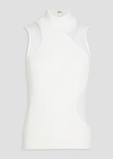 Herve Leger Hervé Léger - Ribbed intarsia-knit turtleneck top - White - XXS