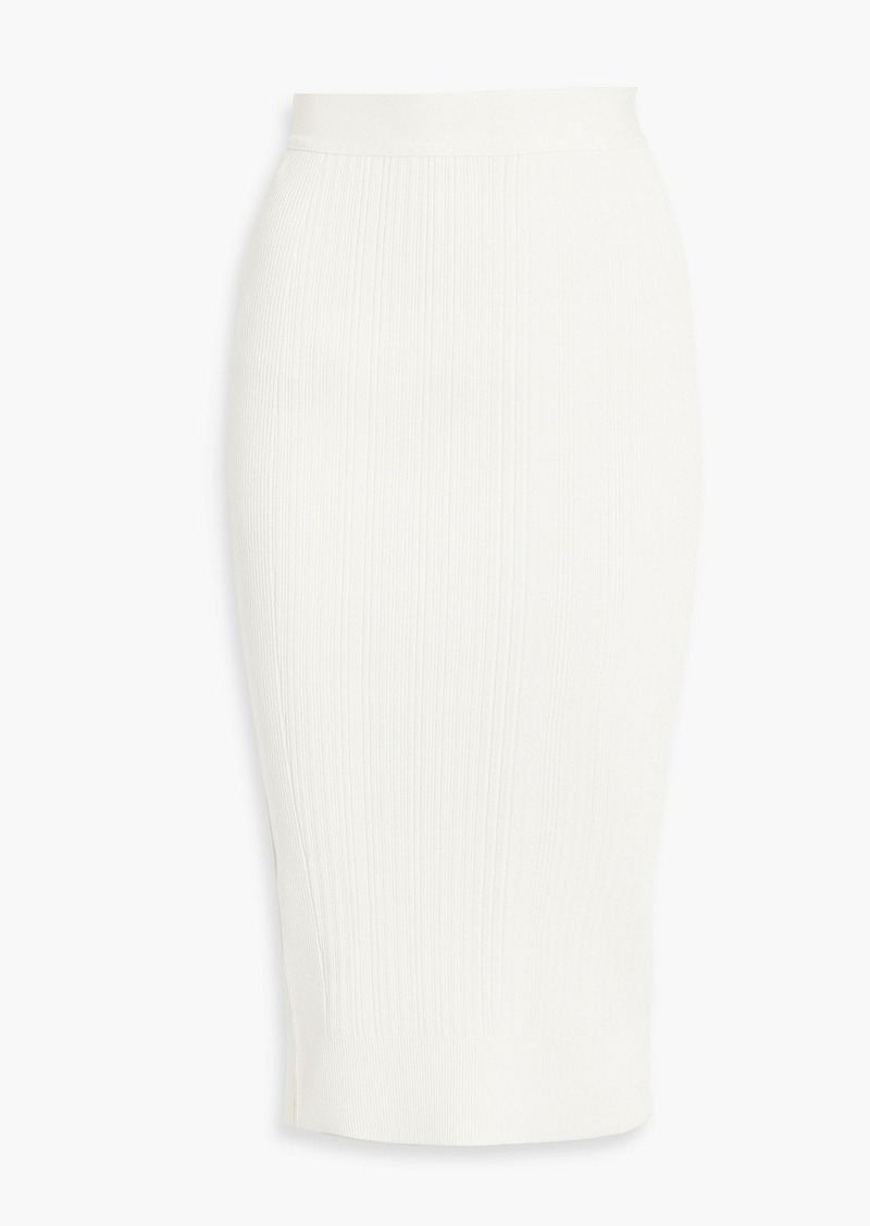 Herve Leger Hervé Léger - Metallic ribbed-knit midi skirt - White - XS