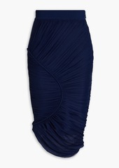 Herve Leger Hervé Léger - Ruched ponte and stretch-tulle skirt - Blue - XS