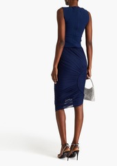 Herve Leger Hervé Léger - Ruched ponte and stretch-tulle skirt - Blue - XS