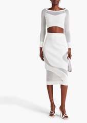 Herve Leger Hervé Léger - Tulle-trimmed ribbed-knit midi skirt - White - XS