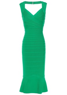 Herve Leger Hervé Léger - Fluted cutout bandage dress - Green - XXS