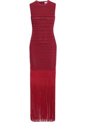 Herve Leger Hervé Léger Woman Fringed Metallic Crochet-knit Maxi Dress Crimson