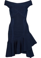 Herve Leger Hervé Léger Woman Off-the-shoulder Ruffled Bandage Mini Dress Midnight Blue