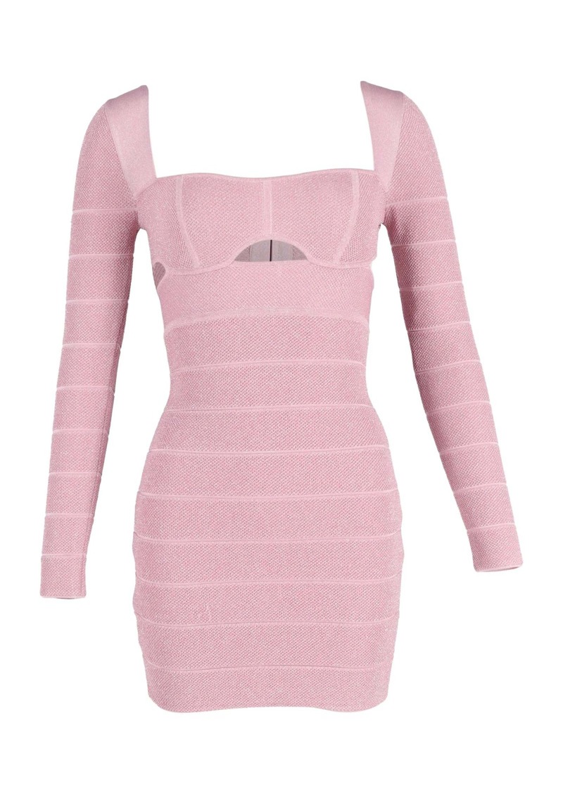 Herve Leger Cutout Long-Sleeve Mini Dress in Pink Polyester