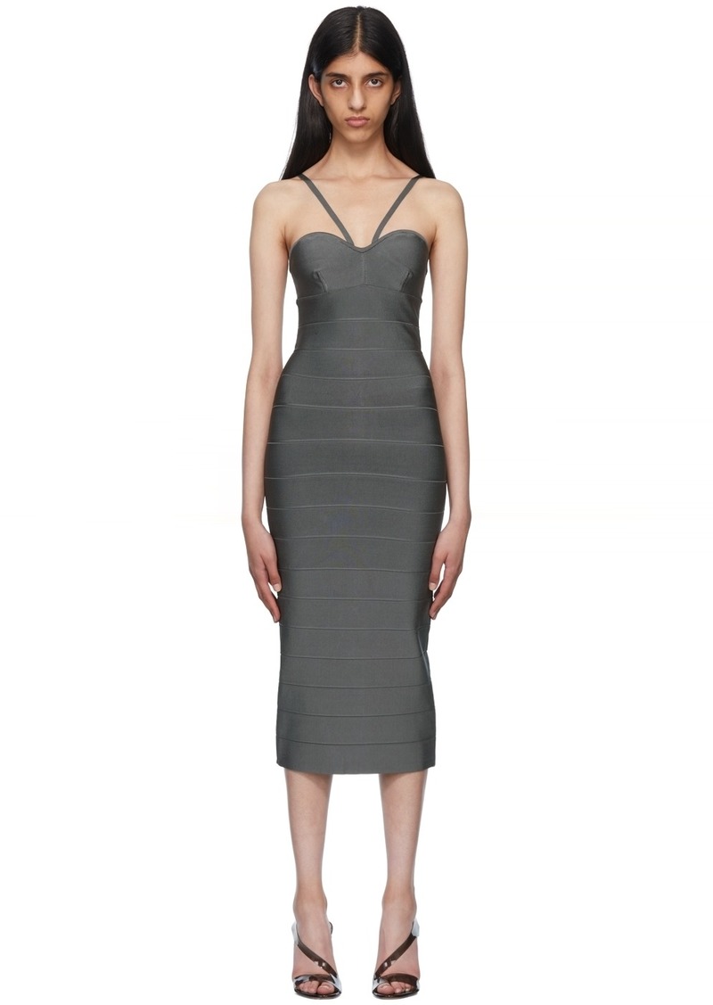 Herve Leger Gray Recycled Rayon Midi Dress