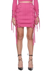 Herve Leger Pink Variegated Rib Lace Miniskirt