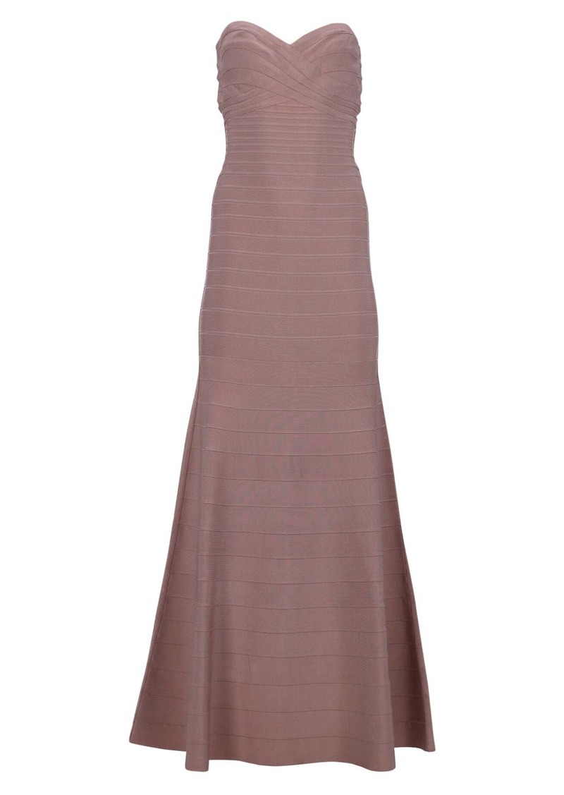 Herve Leger Sara Strapless Bandage Gown in Nude Rayon