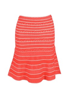 Herve Leger Striped Flared Skirt in Orange Rayon