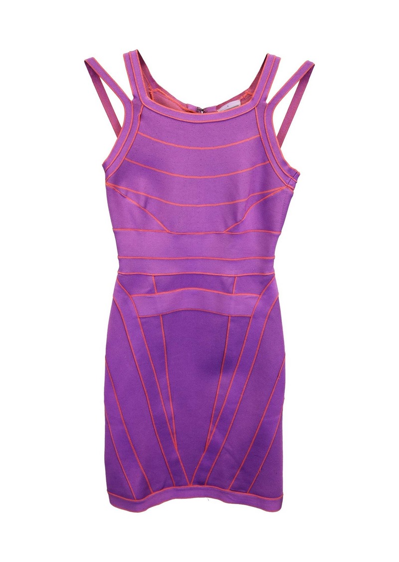 Herve Leger Striped Mini Dress in Purple Rayon