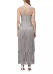 Herve Leger Metallic Kennedy Fringe Halter Gown