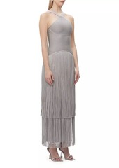 Herve Leger Metallic Kennedy Fringe Halter Gown