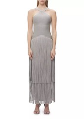 Herve Leger Metallic Kennedy Fringe Halter Gown