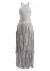 Herve Leger Metallic Kennedy Fringe Halter Gown