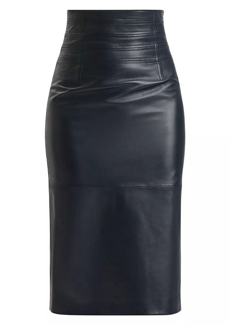 Herve Leger Piper Leather Midi-Skirt