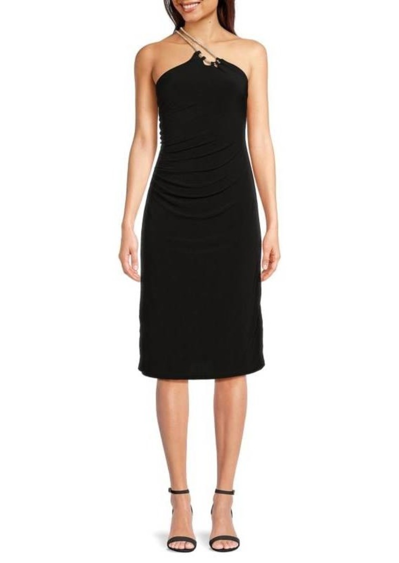 Herve Leger Ruched One Shoulder Sheath Dress