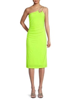 Herve Leger Ruched One Shoulder Sheath Dress