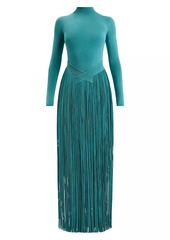 Herve Leger Sloane Mock Turtle Neck Fringe Gown